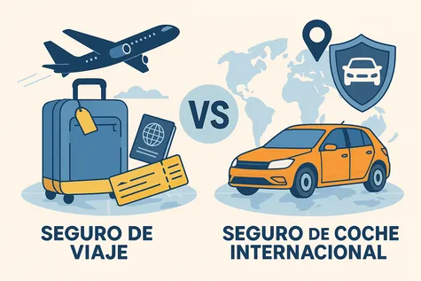 Comparativa visual entre seguro de viaje y seguro de coche internacional.