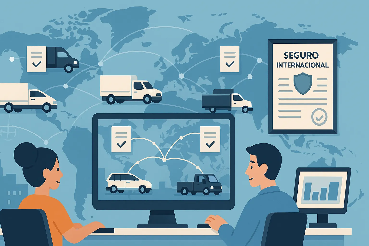 Gestión de seguro internacional para flotas de transporte con control logístico global online.