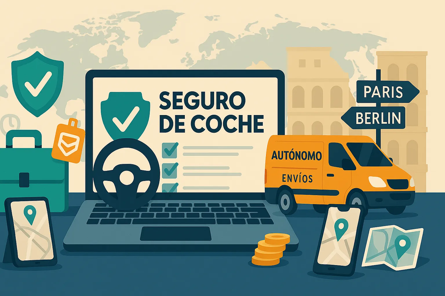 Seguro de coche para autónomos con envíos en Europa y gestión online desde móvil o portátil.